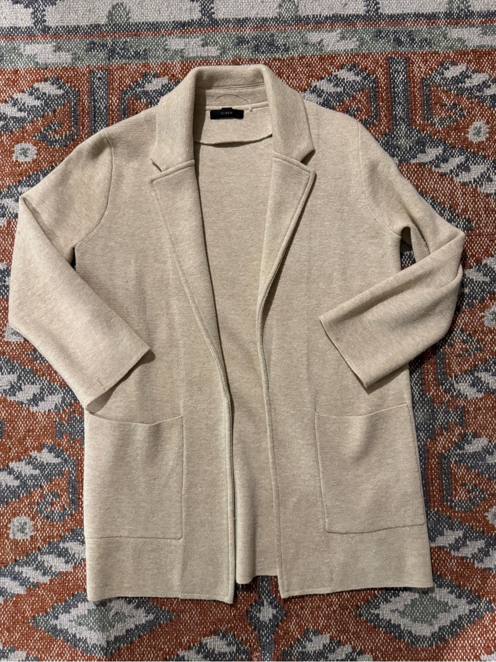 J. Crew Open-Front Cream Coatigan with Patch Pockets